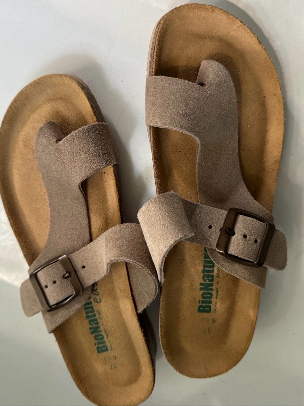 Women's Taupe Suede Buckle Sandals